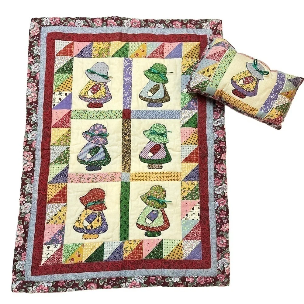 Doll Cradle Crib Quilt with Matching Pillow‎